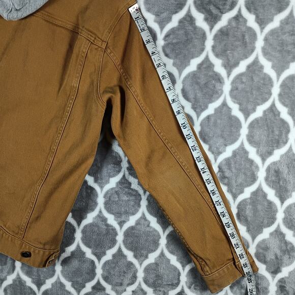LRG Jacket Mens Medium Brown Tan Denim Hooded Button Up Lifted Research Group - Picture 9 of 11